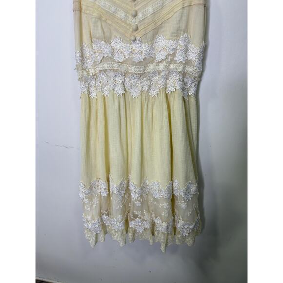 Y2K Freeway Butter Yellow Cream Double Lined Mini Babydoll Dress With White Lace - Picture 4 of 10